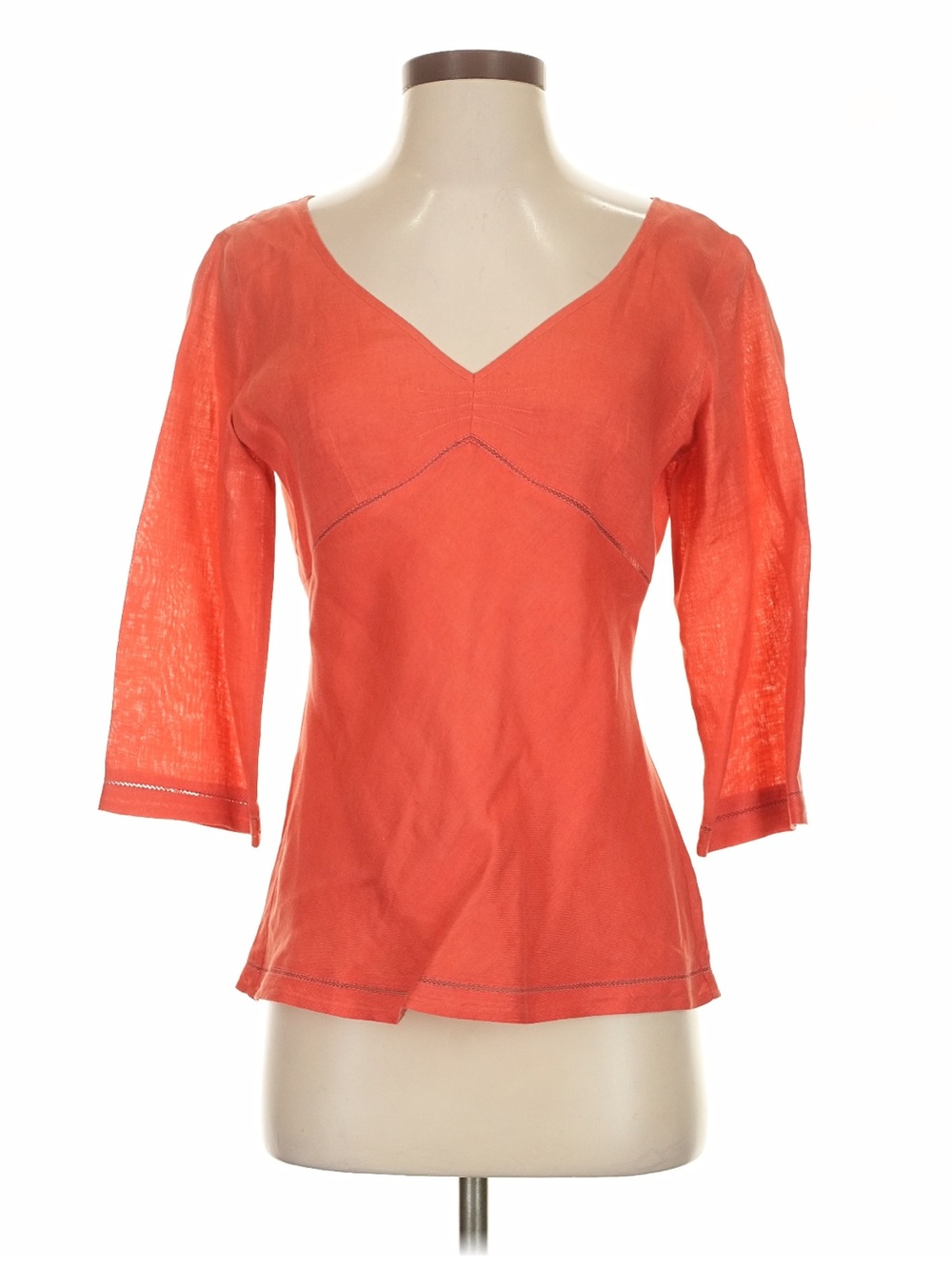 vtg Y2K Ann Taylor 100% Irish Linen Women’s Coral Babydoll V-Neck Top 4 Coastal